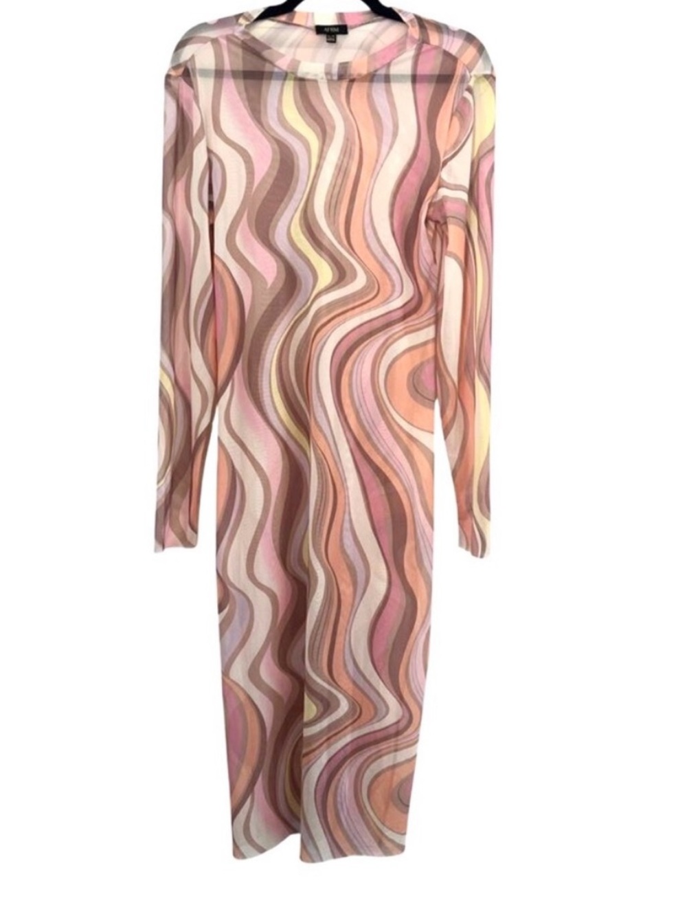AFRM Pink Tan Peach Retro Swirl Mesh Midi Dress